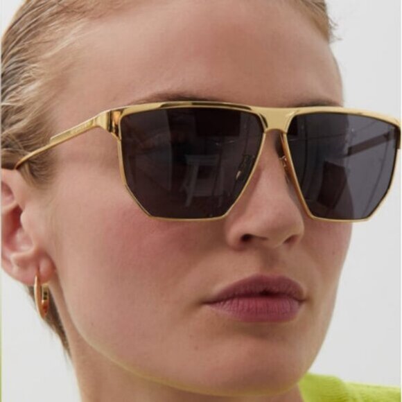 NEW BOTTEGA VENETA SUNGLASSES BV1069S 001 UNISEX GOLD GEOMETRIC EYEWEAR - Picture 1 of 5